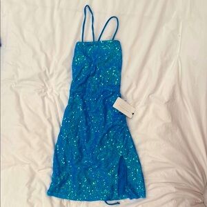 Blue Sequin Dress with Spaghetti Straps